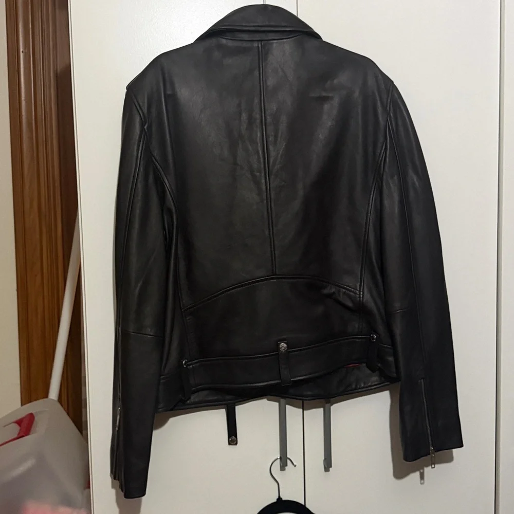 NWT The Kooples Men's Black Real Leather Bike Jacket Size XL